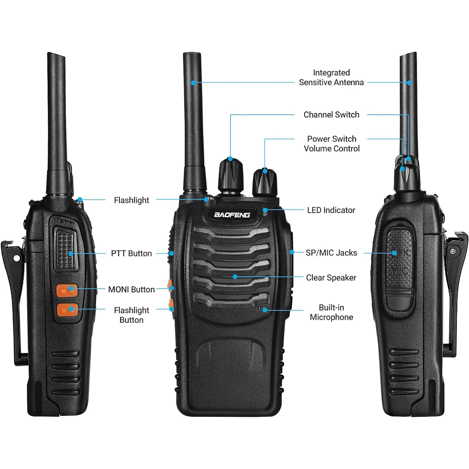 Imagem -06 - Baofeng-rádio Portátil em Dois Sentidos para Adultos Walkie Talkies para Caminhadas Ciclismo Camping Amador Portátil Th888s Pmr Pcs