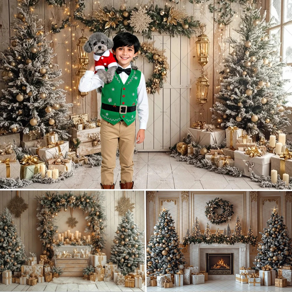 

Christmas Photography Background Xmas Tree Garland Fireplace Candle Party Decor Baby Family Photo Portrait Backdrops Props
