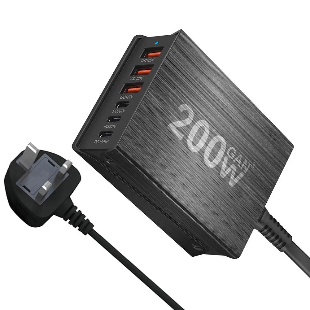 過熱保護PD充電器,200W,6ポートサポート,携帯電話,カメラ,コンピューター,s2u9