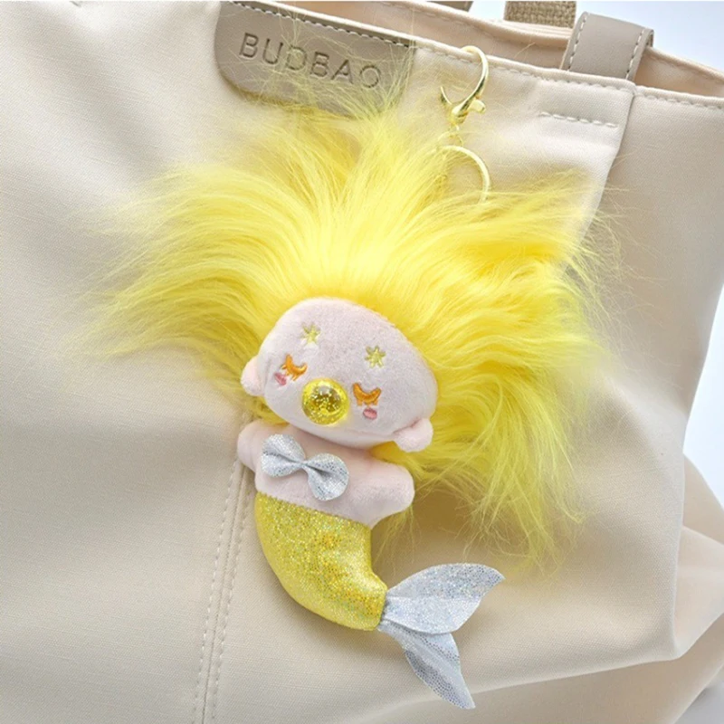 Cartoon Long Hair DIY Fried Mermaid Plush Doll Keychain Cute Little Mermaid Doll Pendant Backpack Decoration Kids Birthday Gift