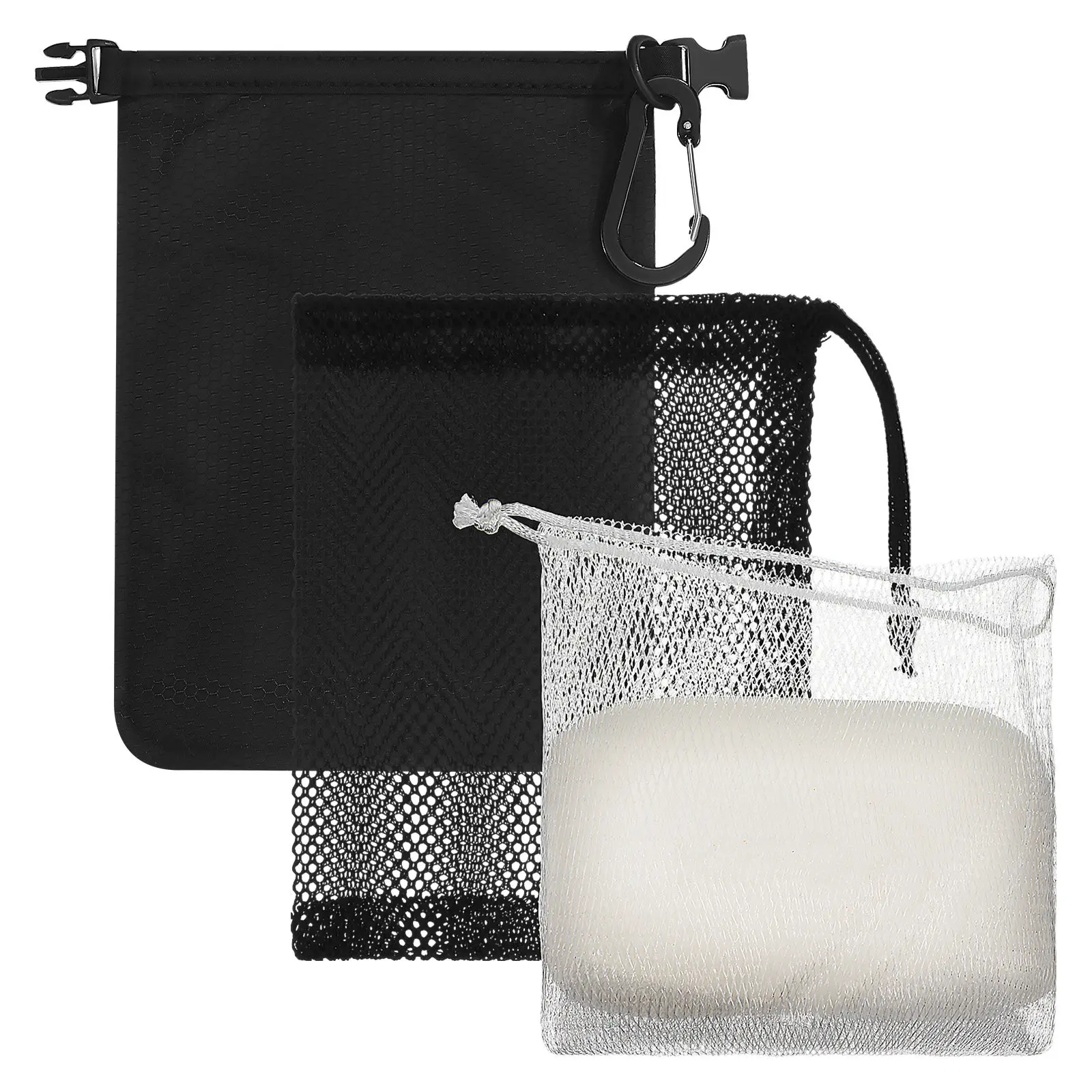 1Set Travel Soap Bag Portable Mesh Pouch Foaming Net Exfoliating Quick-Dry Soap Holder for Shower Camping Hygiene