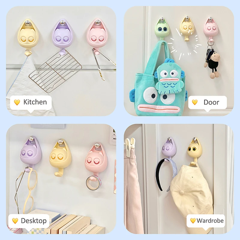 Cute No Punch Hooks Will Blink Creative Stick Wall Household Bathroom Storage Cartoon Behind The Door Hook Gadgets Useful Things