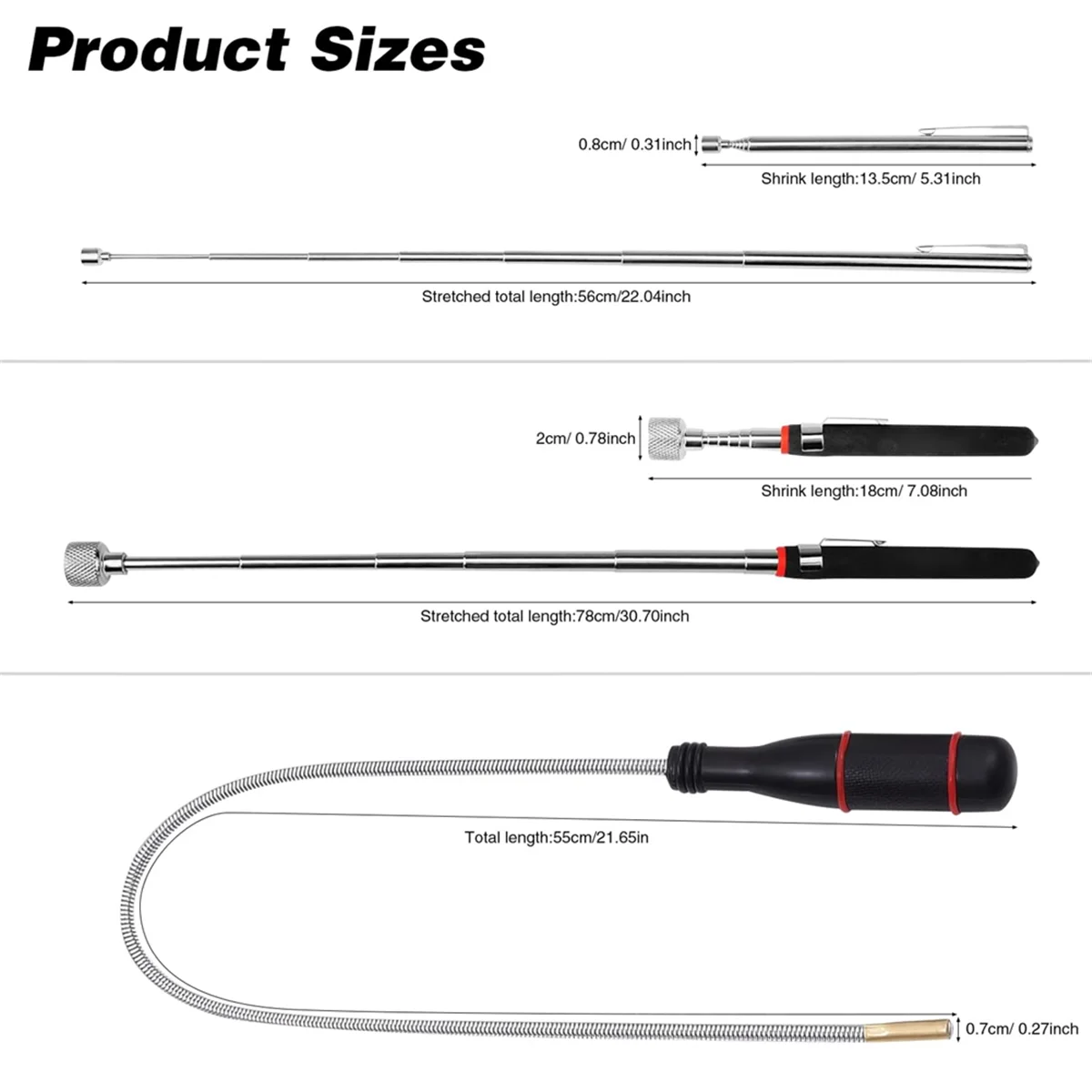 

AA25 3 Pack Magnetic Pickup Tool- Extendable Magnet, Telescopic Magnetic Pick-Up Tool, Bendable Flexible Magnetic Pickup Tool