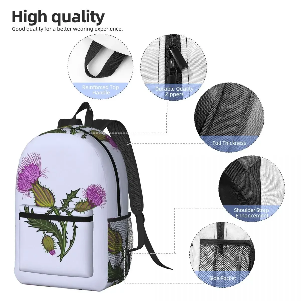 Scotch Thistle Plant Design Backpack Student BookBag Children School Bag Laptop Shoulder Bags for Men Women