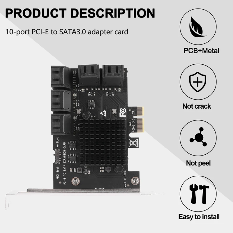 10 Port SATA 3.0 To Pcie X1 Expansion Card PCI Express SATA Adapter SATA3 6G Converter With Heatsink For Windows