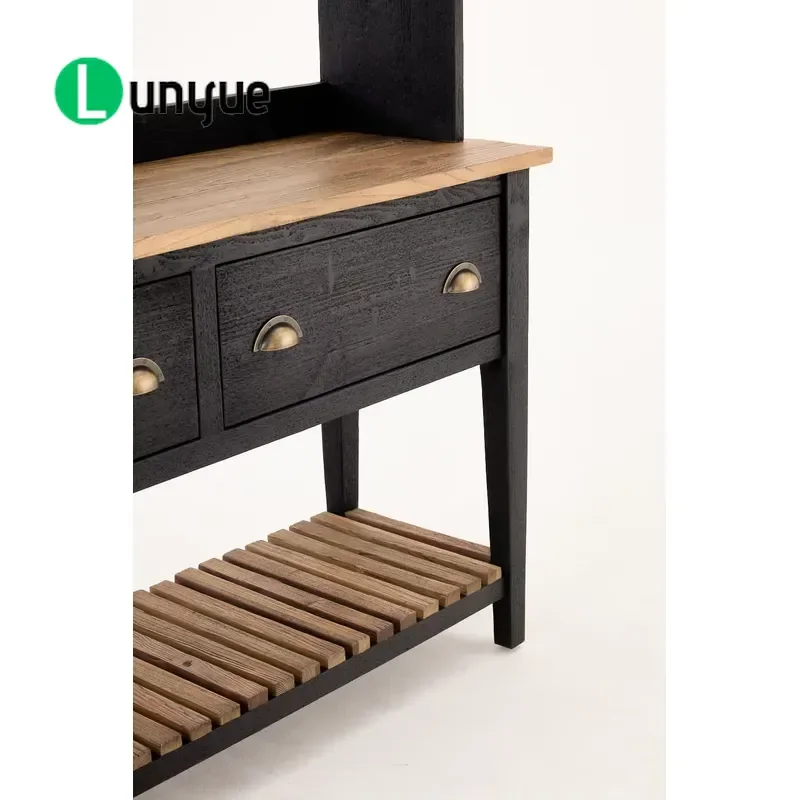 Modern Pine Elm Glass Full Height Display Cabinet 2 Glass Doors 4 Drawers Storage Showcase for Living Room Home Furniture