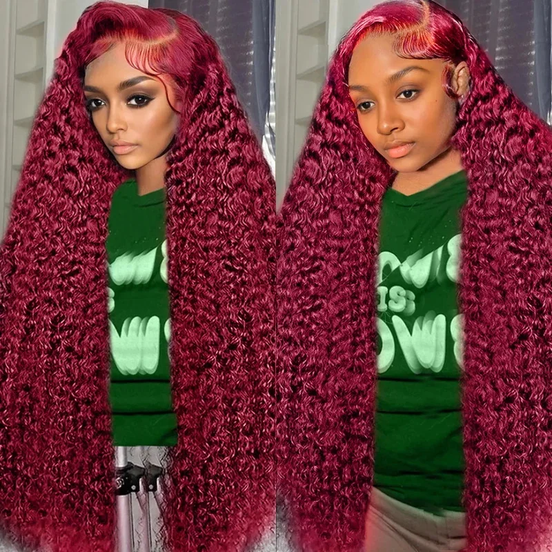 Burgundy 99J Deep Wave Lace Front Wigs Human Hair Lace Frontal Wig HD Transparent Lace 13x6 Red Colored Brazilian Hair For Women