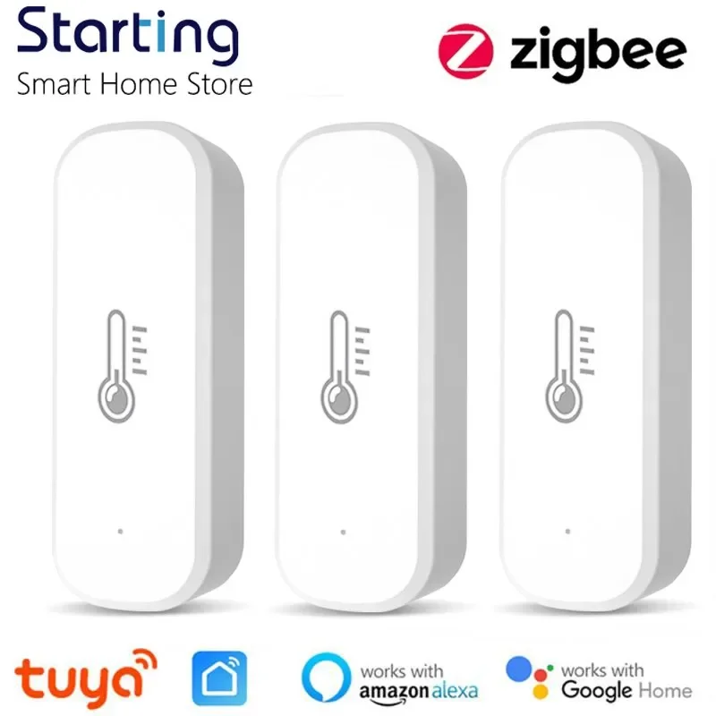 Tuya-ZigBee Sensor de Temperatura e Umidade Inteligente, Alimentado por Bateria, Home Security, Trabalhar com Alexa, Google Home