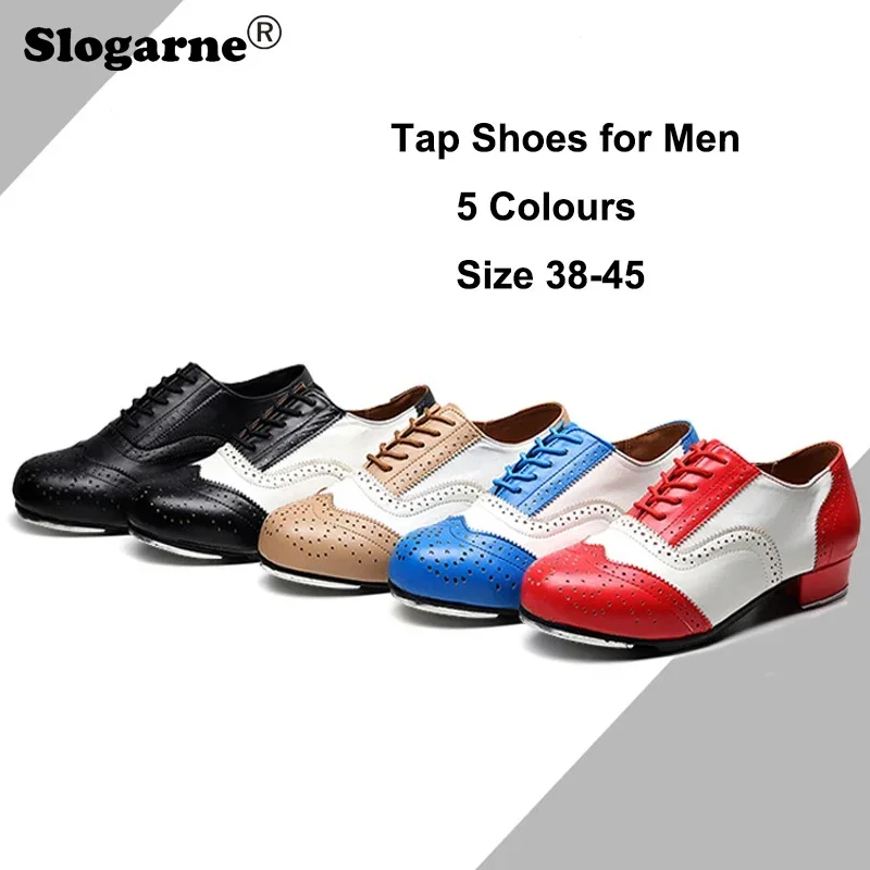 2024 New Men Tap Shoes Boys 3CM Heels Tap Shoes Man Leather Tap Dance Shoes Students Large Size 45 Dance Sneakers Drop Shipping