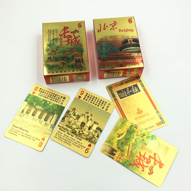 Beijing Travelling Souvenirs Gold foil plastic playing cards China Peking The Great Wall Summer Palace Tourist Souvenirs Poker