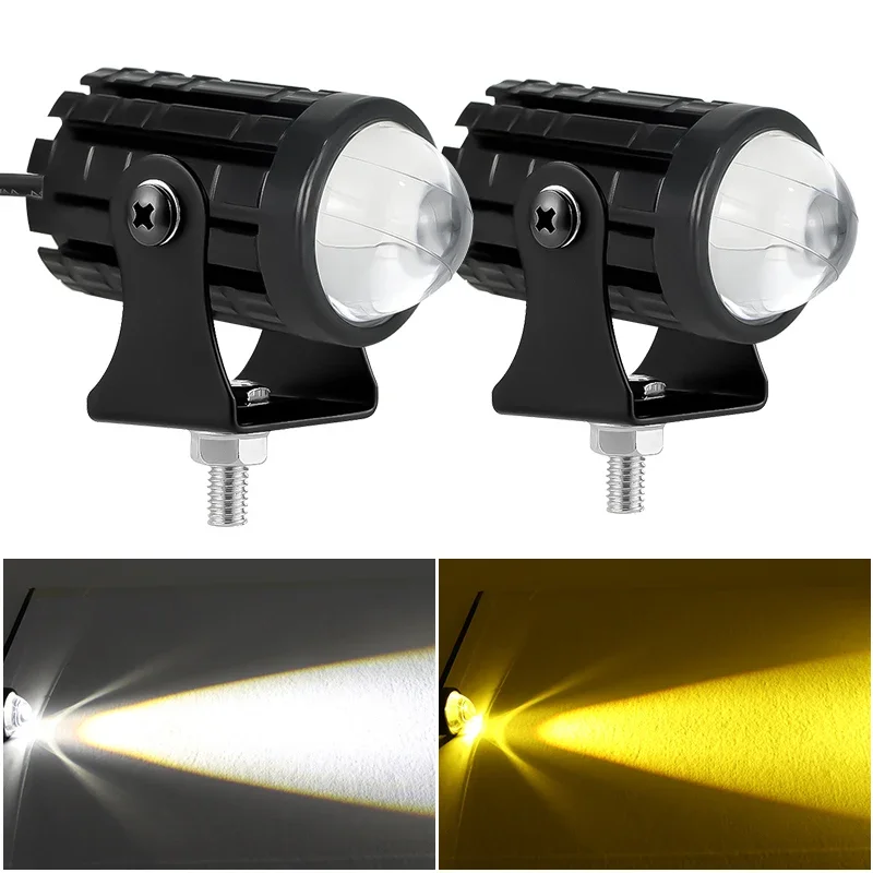 Motorcycle Spotlights Headlights LED Two-color Small Steel Gun Near And Far Integrated White And Yellow Modified Off-road Lights