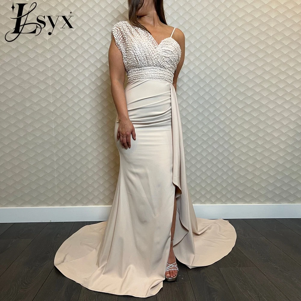 LSYX One Shoulder Sweetheart Side Slit Elegant Evening Dresses Sexy Backless Mermaid Formal Party Gowns Robe Femme Soirée