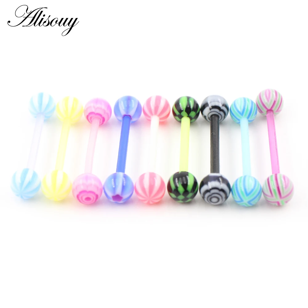 2Pieces Trendy UV Acrylic Ball Women Piercing Long Industrial Barbell Tongue Nipple Rings Ear Tragus Helix Stud Earrings