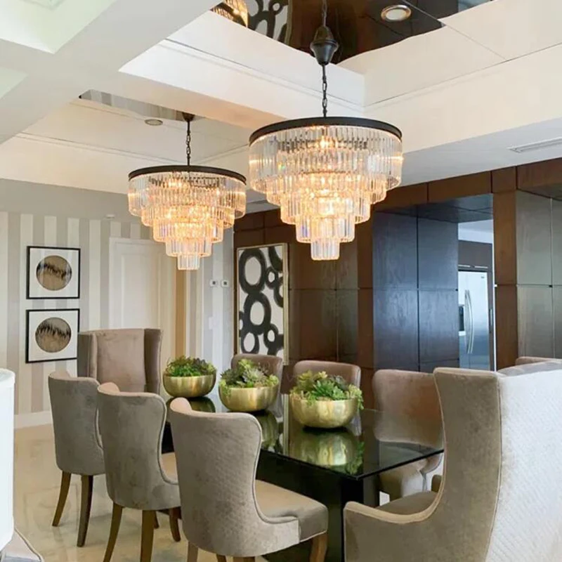 Modern Crystal Chandelier Light For Kitchen Island Light Round Design Ceiling Lamp For Living Room Gold Cristal Hanging Lamp