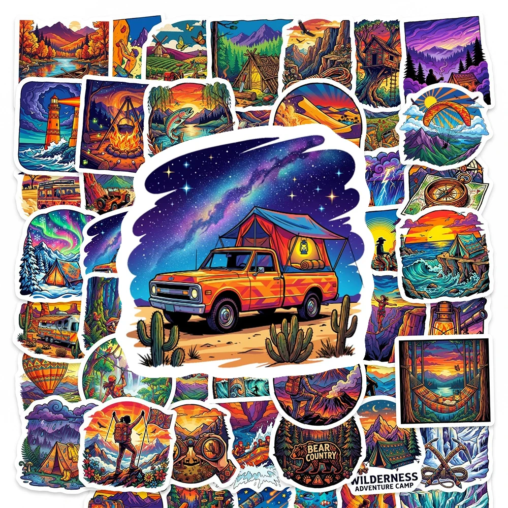 

10/30/50pcs Cool Outdoor Travel Stickers Adventure Camping Cartoon Sticker for Motorcycle Guitar Luggage Waterproof Decals Decor
