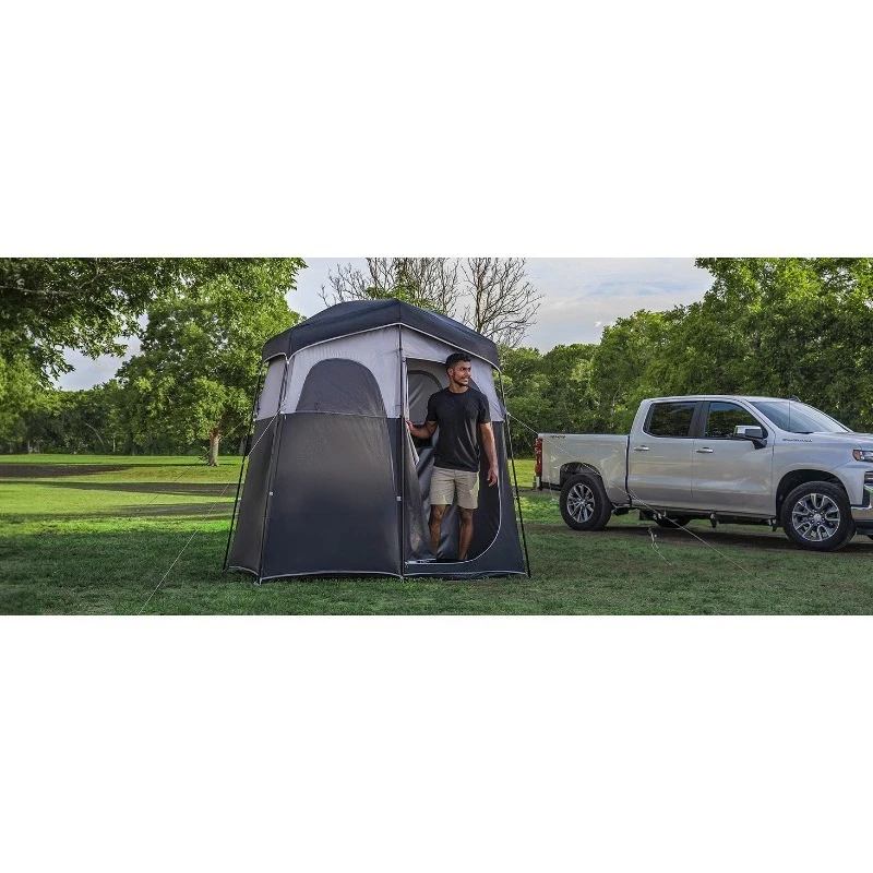 Portable bath tent, outdoor camping toilet tent with shower bag and changing room