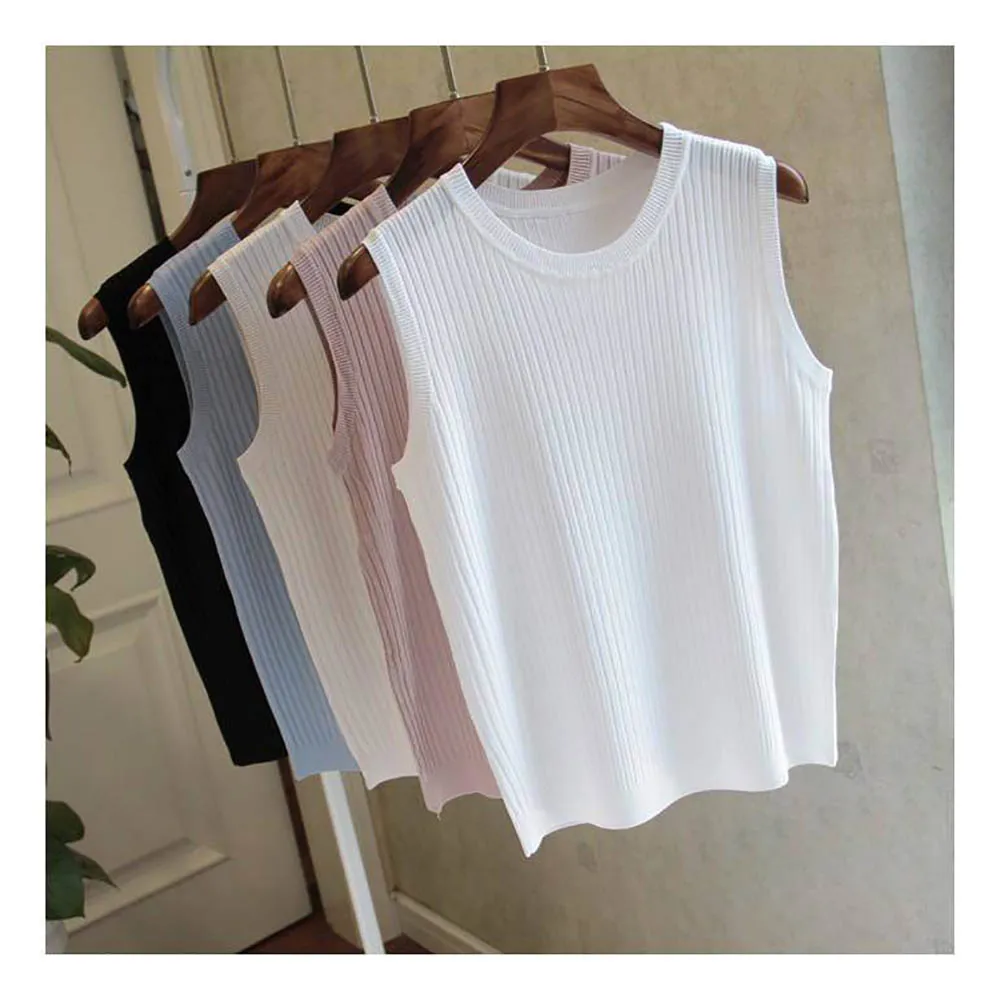 Fashion Woman Knitted O-neck Vests  Blouse 2022 Summer Sleeveless Blouse Women Shirt Clothes Womens Tops Tank Blouses Solid Vest