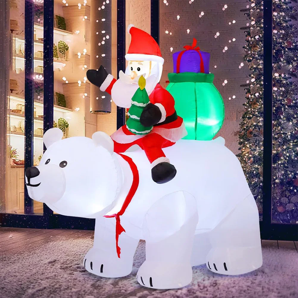 Inflatable Christmas Santa Claus Rides Polar Bear Built-in LED Lights Blow Up Xmas Inflatables Decoration Christmas Decorations