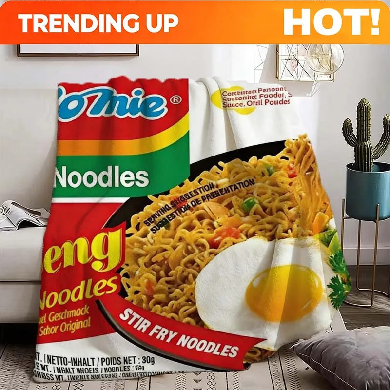 Customize 1pc Yingduo Fried Noodles Brand Original Flavor Printed Flannel Blanket, Lightweight and Easy to Pack, Durable and Aes