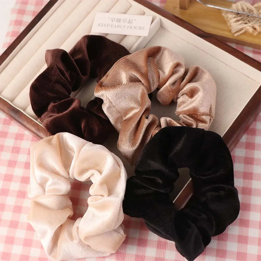 

Набор из 4 бархатных резинок для волос во французском стиле, нежные и элегантные, однотонные, эластичные, для женщин и девочек