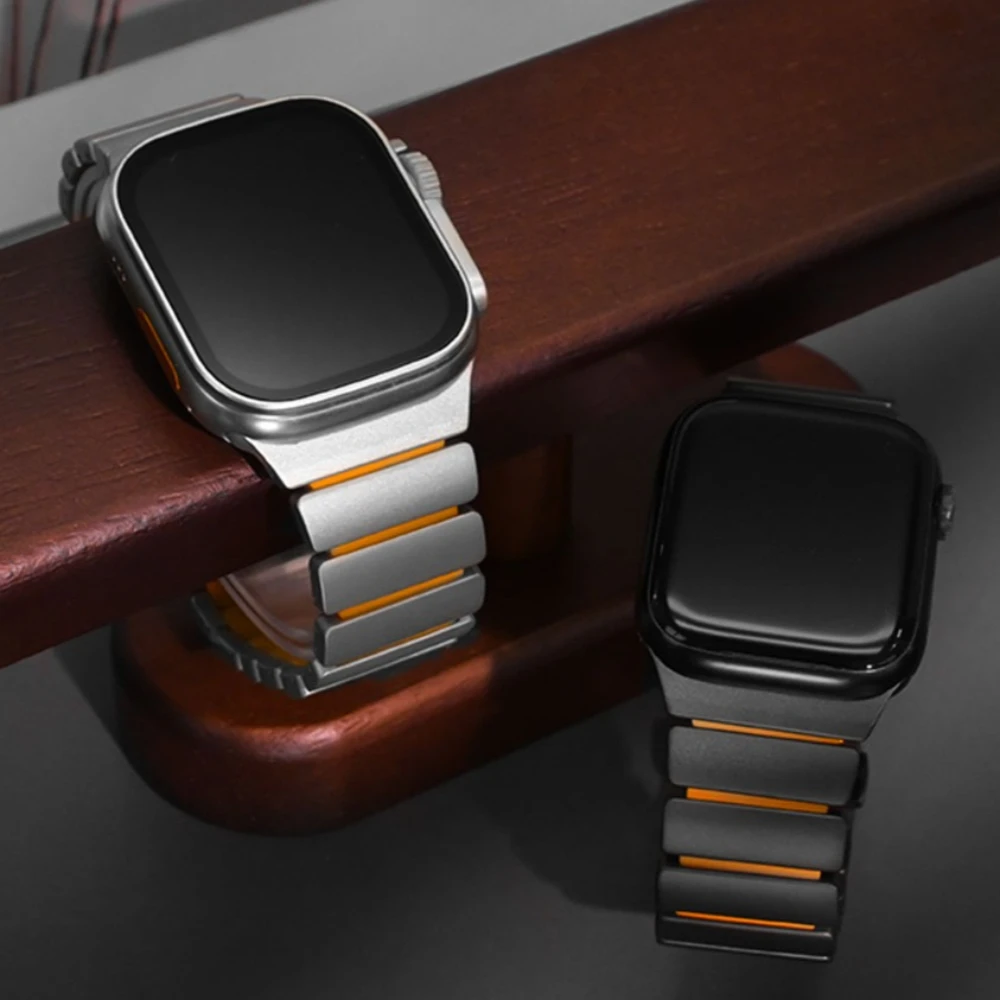 

Ultra Titanium Band for Apple Watch Ultra 3 49mm 46mm 45/44mm Rubber Correa Butterfly Clasp Strap For Iwatch Series 11 10 9 8 se