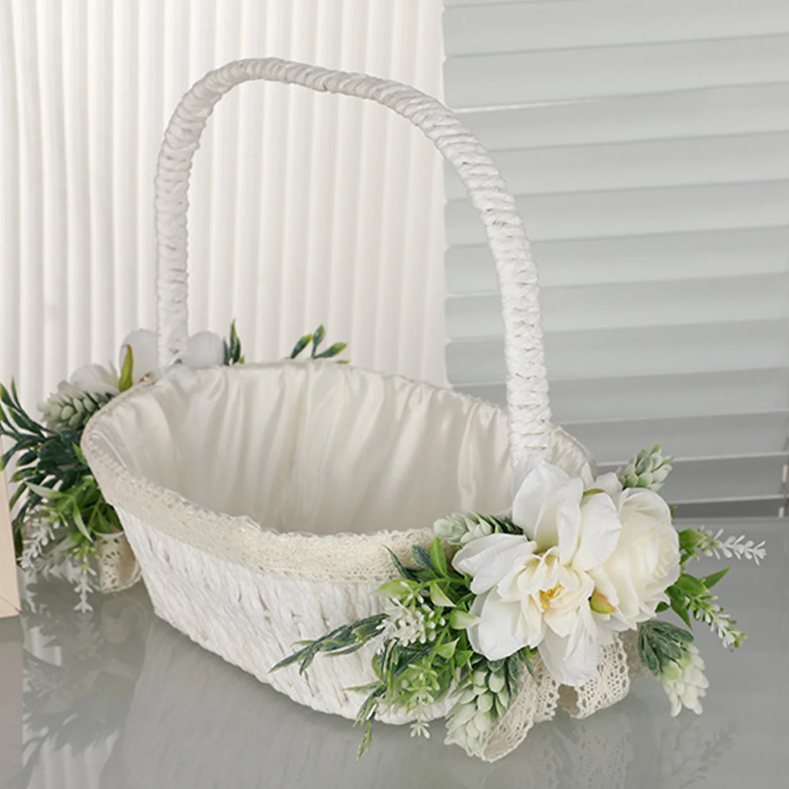 Folding Handle Flower Boy Basket Outdoor Wedding Small Flower Basket Simulation Decorative Festival Flower Basket