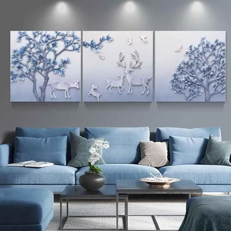 Living room decorative painting, exquisite wall decoration oil painting three-dimensional deer W2GU5162-1-4