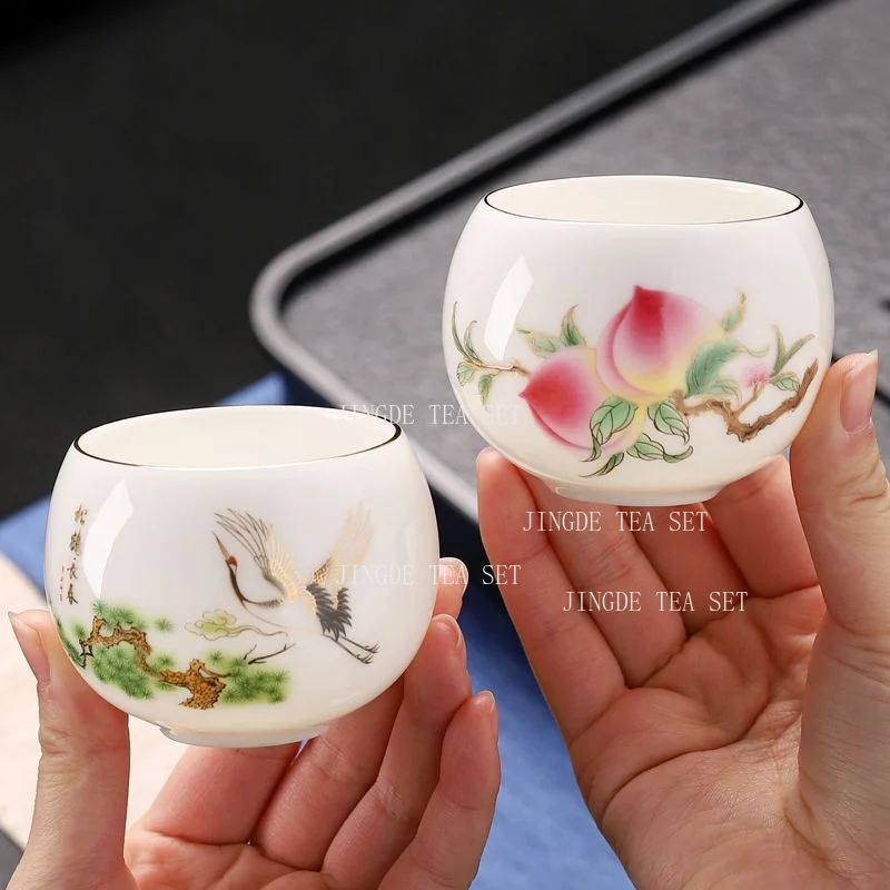 1pcs 120ml New Dragon Egg Master Teacup High End Chinese Style Household Lamb Fat Jade Kung Fu Tea Cup Decal Personal Tea Cup
