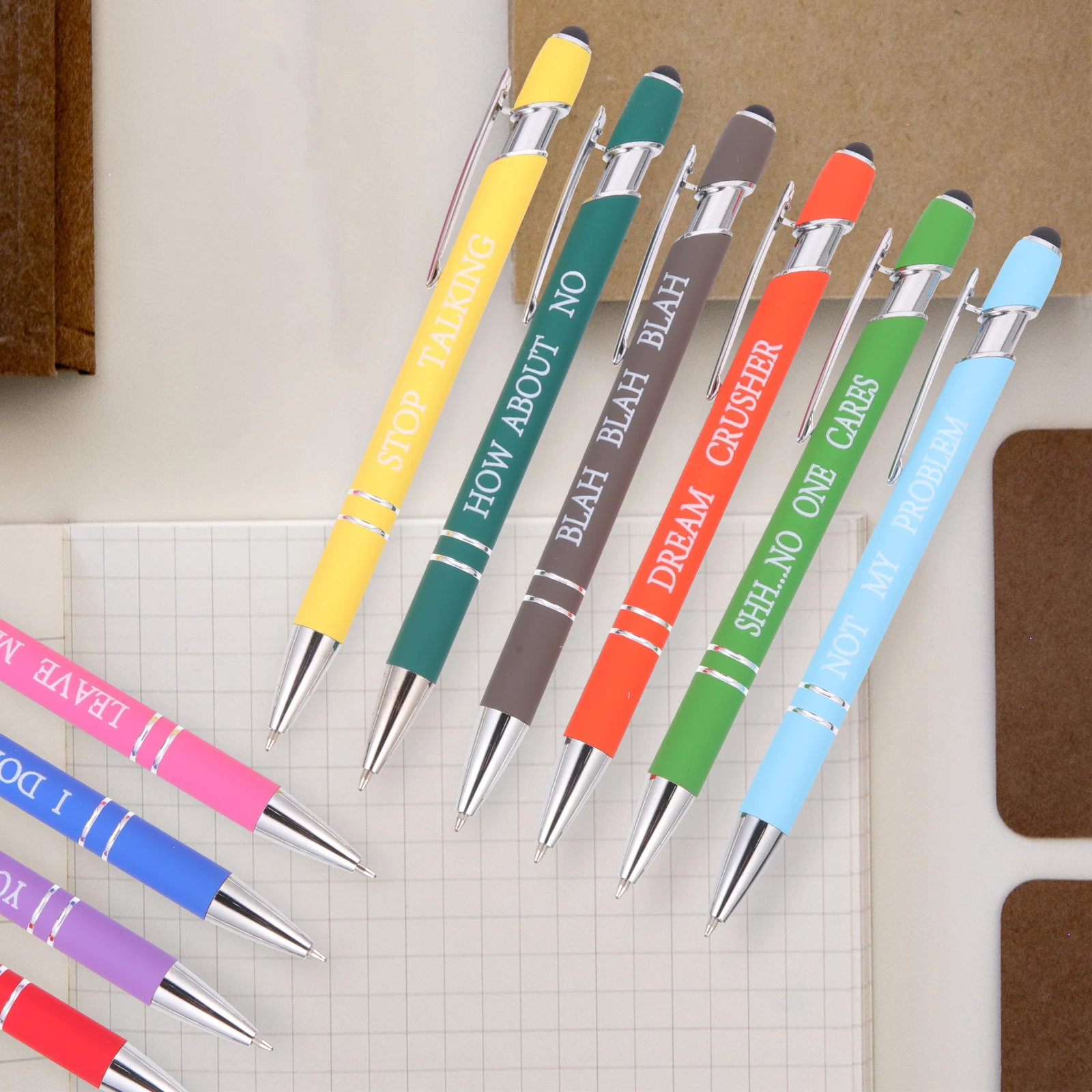 

10pcs Ballpoint Pen Set Stylish Creative Smooth Writing Ergonomic Portable Office Study Stationery Inspiring Quote Gel