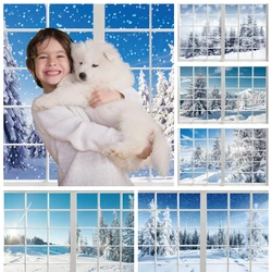 Winter Window Snow Scene Photo Backdrop Christmas Pine Tree Forest Home Decoration Family Baby Portrait Background Photo Studio