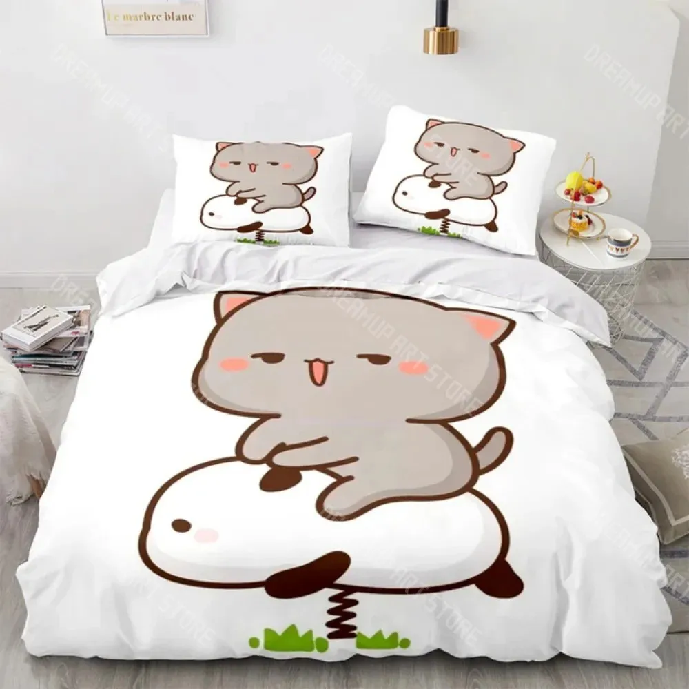 3D Printed Lovely Peach Cat Bedding Set for Boys Girls Duvet Cover Pillowcase Twin Queen King Full Single Double Sizes