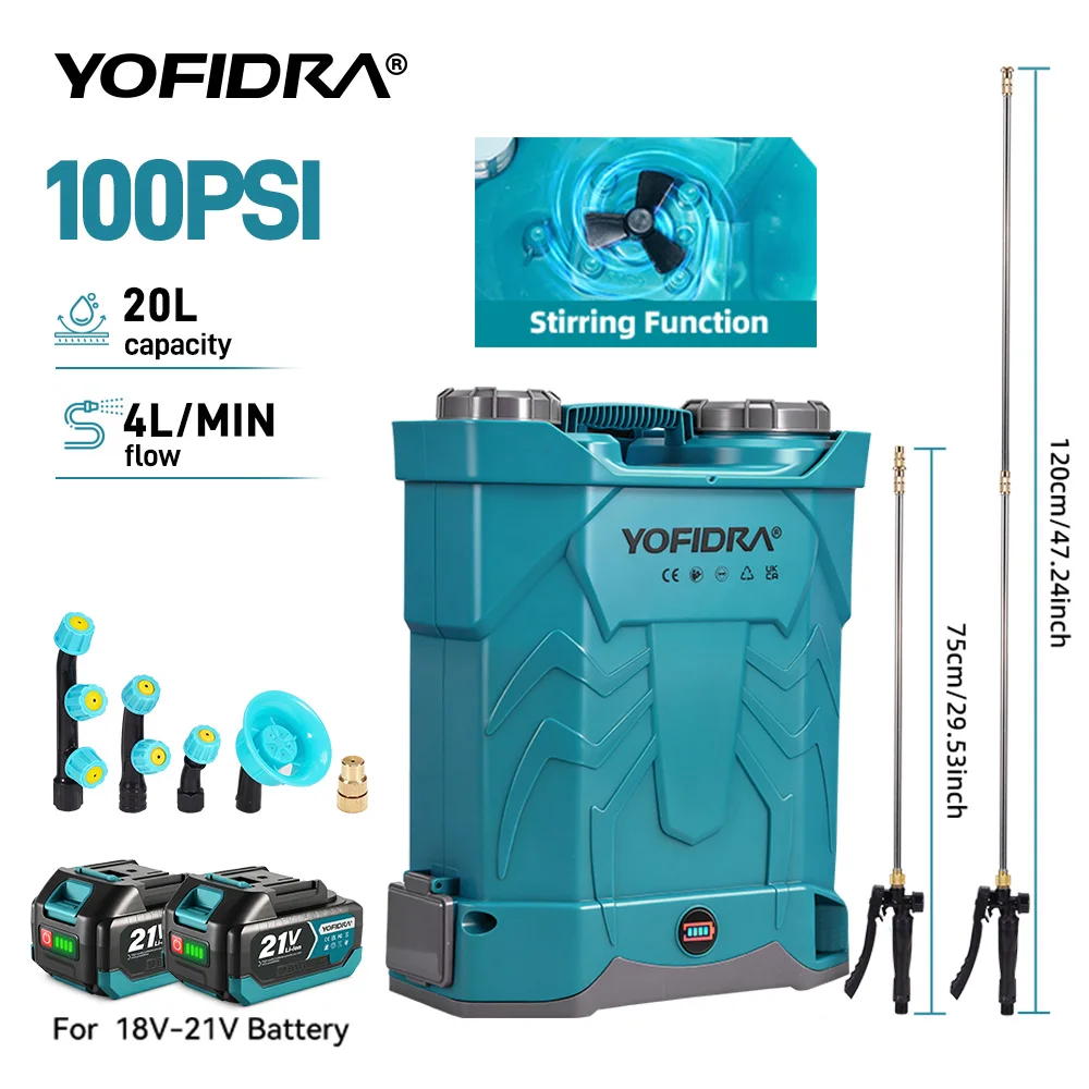 Image of YOFIDRA 20L Elektrischer Sprüher 20L Hochleistungs-Gartensprühgerät, Bewässerungs-Rucksacksprüher, Werkzeug für Makita 21V Akku