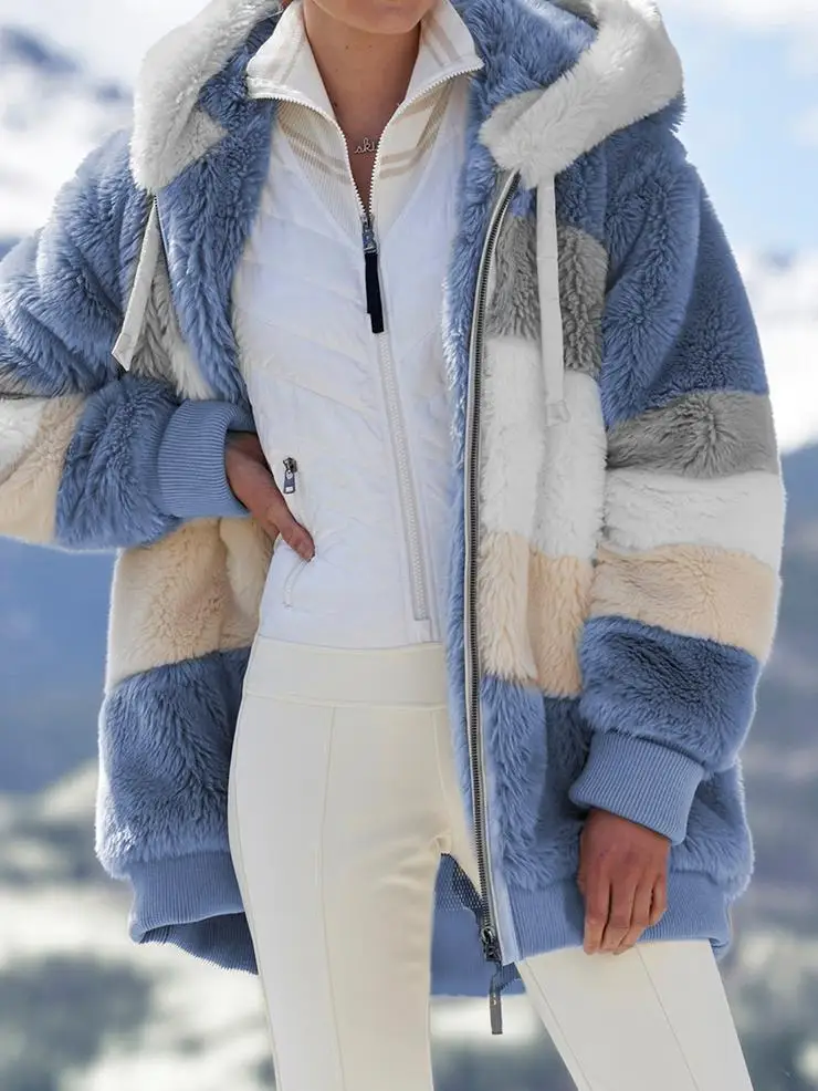 Damen-Fleecejacke mit Kapuze und Reißverschluss, dick, warm, mit Sherpa-Futter, Oversize-Mantel, lässige Winteroberbekleidung mit Taschen für Herbst und kalte Tage – Detail 18