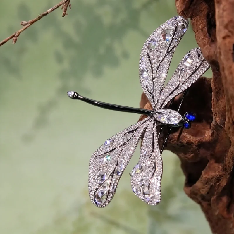 Cameo 925 Silver Black Gold Plated Dragonfly Brooch Synthetic Zirconia Exquisite Insect Inspired Jewelry for Women