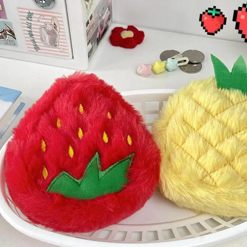 Cute Fruit Shape Plush Coin Purse Watermelon Pineapple Orange Strawberry Purse Bag Keychain Pocket Kid's Coin Pouch Wallet