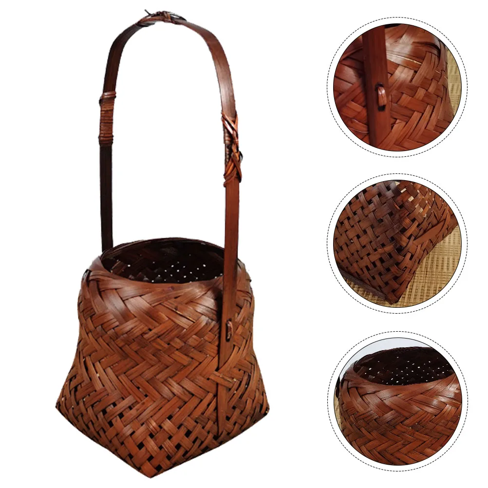 

Bamboo Flower Basket Retro Container for Desktop Pink Blanket Arranging Flowers Creative Gifts Storage Home Party Accessories