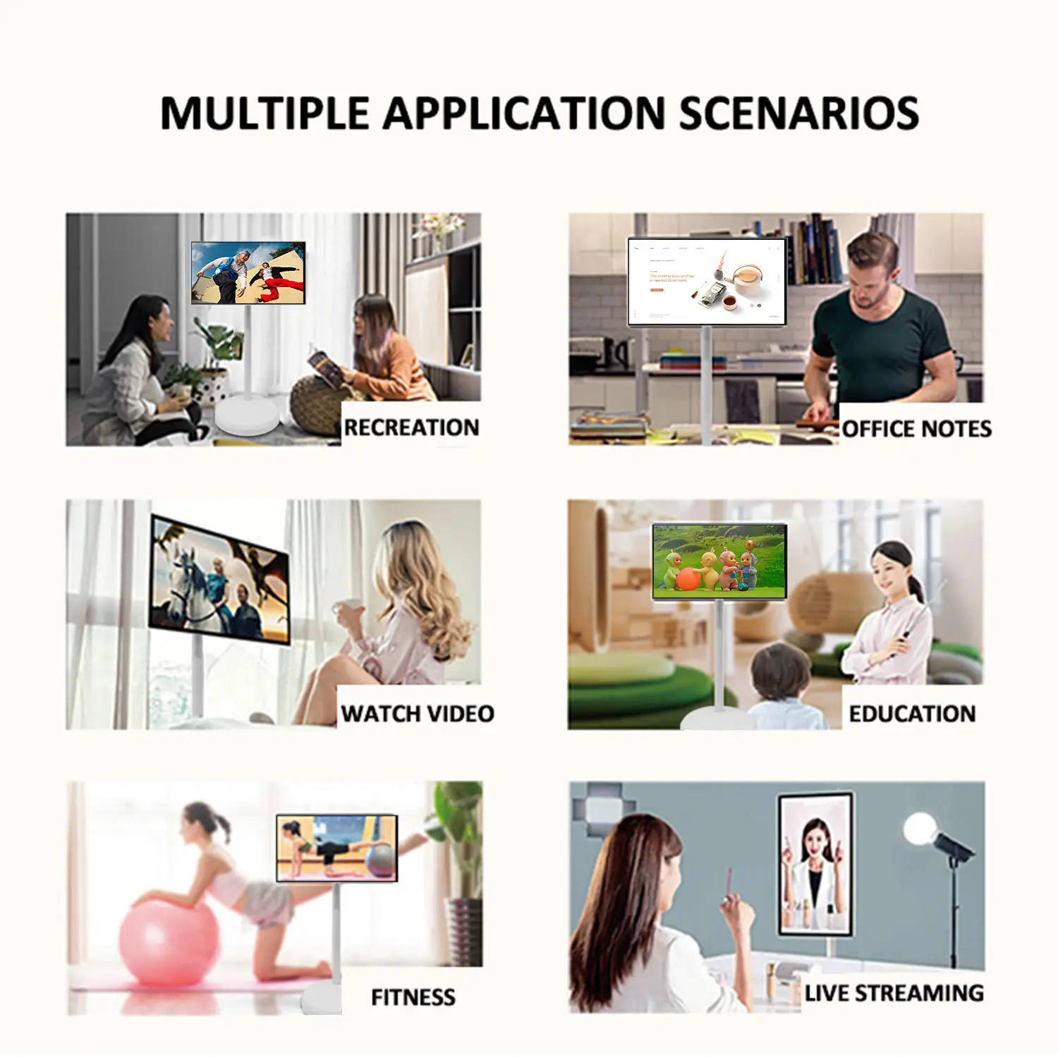 شاشة لمس تفاعلية ذكية قائمة على الأرض مقاس 21.5 بوصة، واجهة USB، شاشة LCD، مرايا للياقة البدنية، تلفزيون ذكي محمول