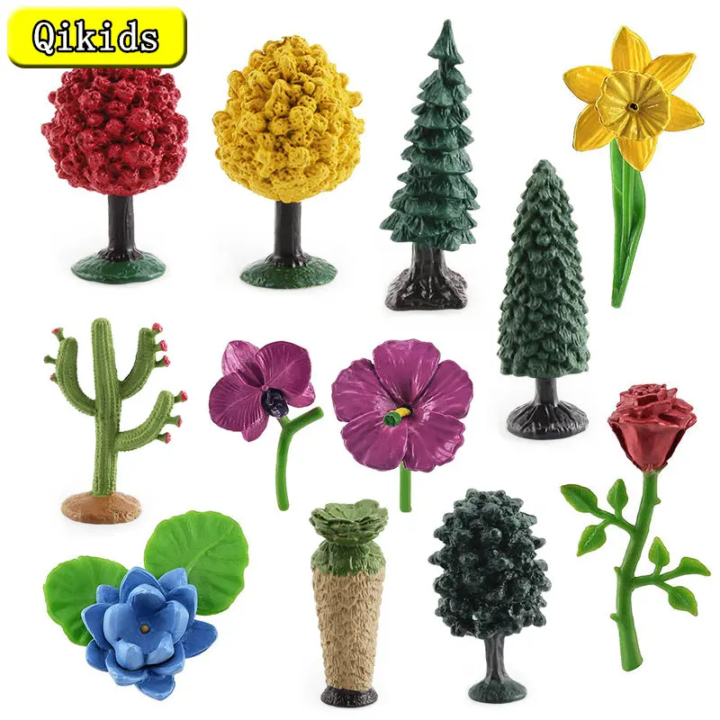 8 개/묶음 시뮬레이션 꽃 식물 액션 피규어 해바라기 나무 모델, 현실적인 PVC 인형, 어린이 장난감 선물, 홈 장식