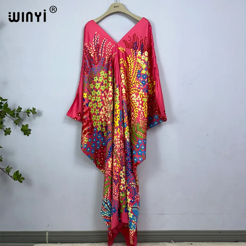 WINYI Dress Length:130cm Fashion turkey dresses Bohemia Print abaya Women maxi kaftan summer Color african evening dress woman