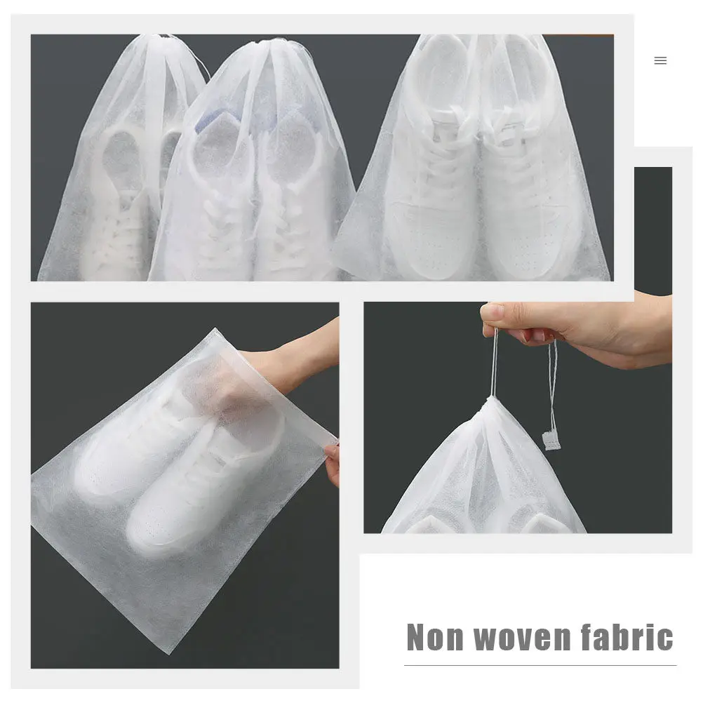 50Pcs Anti-Yellow Shoe Bags Drawstring Travel Dustproof Non-Woven Shoes Storage Organizer Portable Shoe Pouches for Closet and