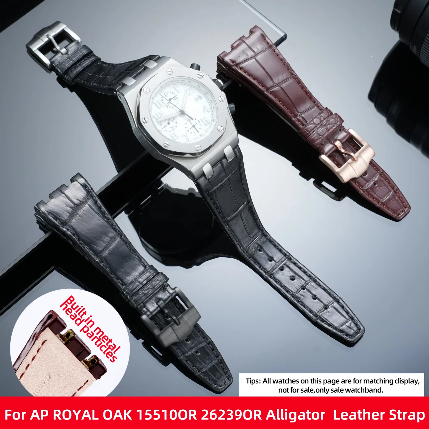 

26 28mm Crocodile leather wristband For Audemars Piguet ROYAL OAK Series 15510OR 26239OR Watch Band 26mm Pink Buckle Style Men