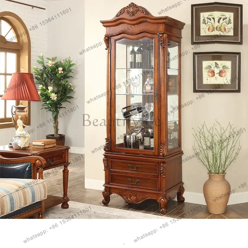 

yj21 American household solid wood wine cabinet European living room light luxury wall storage display large glass cabinet