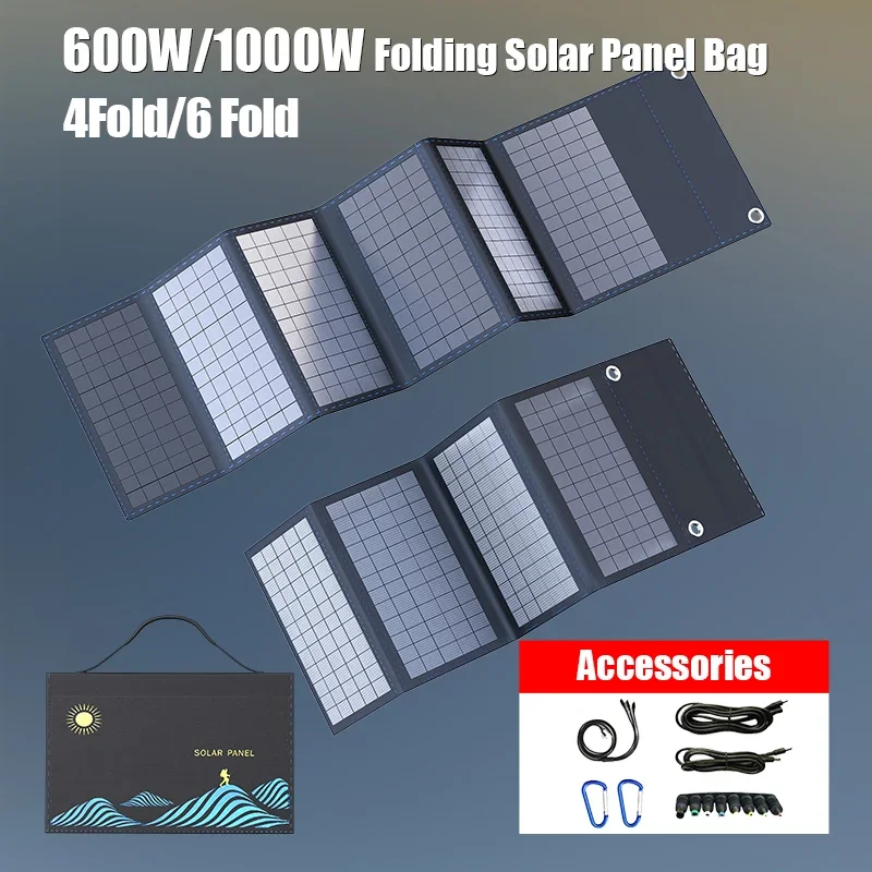 1000W Portable Folding Solar Panel With Storage Bag USB DC Output Solar Charger Outdoor Power Supply For Mobile Phone Household