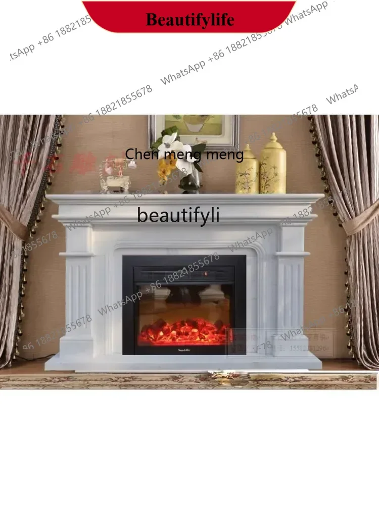 

D178 French light luxury marble stone fireplace simple decoration living room stone carving white decorative cabinet customiza