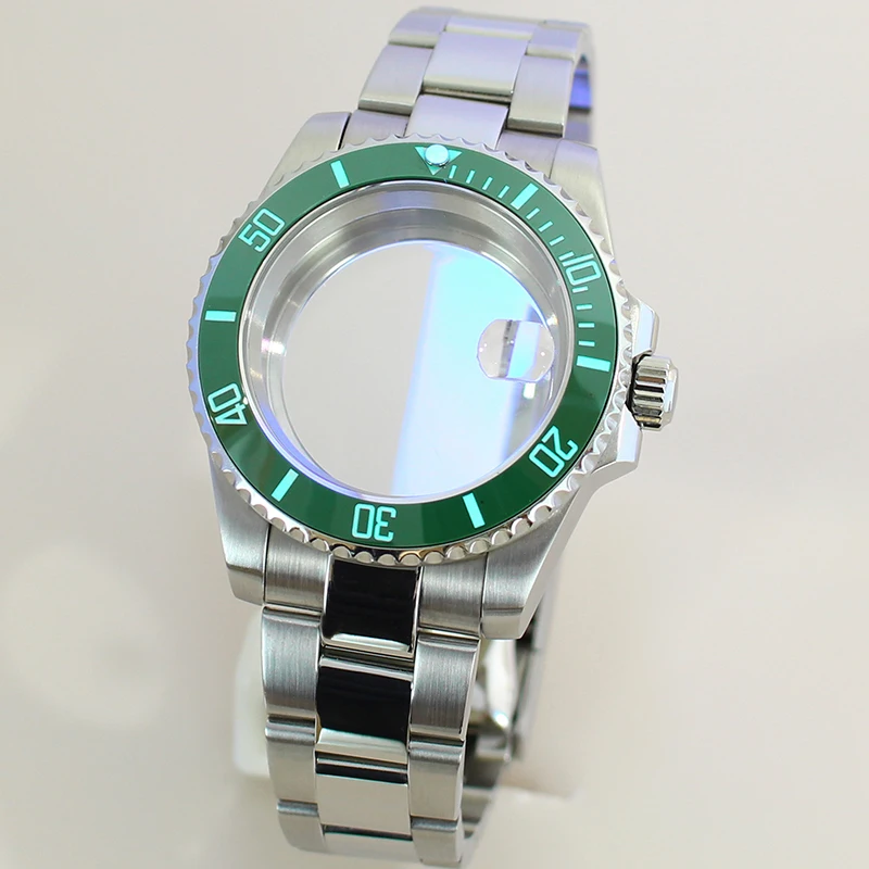 40mm SUB Watch Case C3 Luminous Bezel Sapphire Glass For NH35 NH36 NH34 NH38 Miyota 8215 Eta 2824 Stainless Steel Bracelet Parts