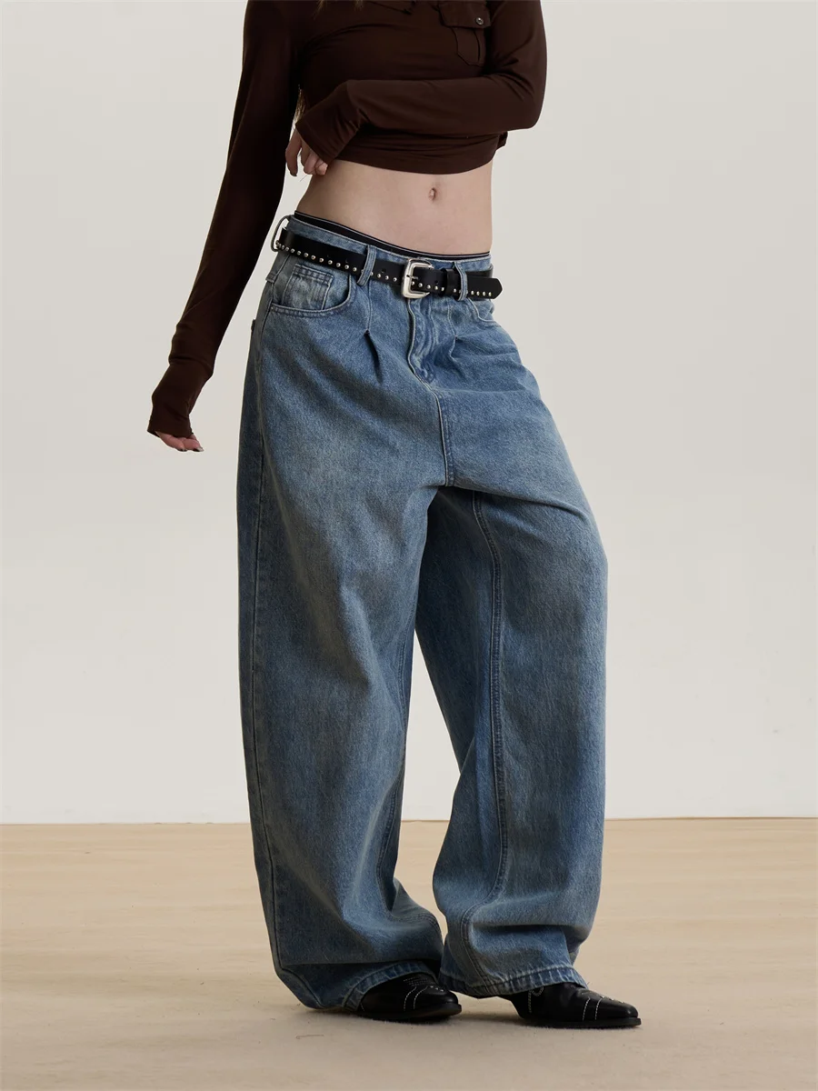 

Американские винтажные джинсы с низкой талией и широкими штанинами, женские свободные прямые повседневные длинные брюки, весна-лето, новинка