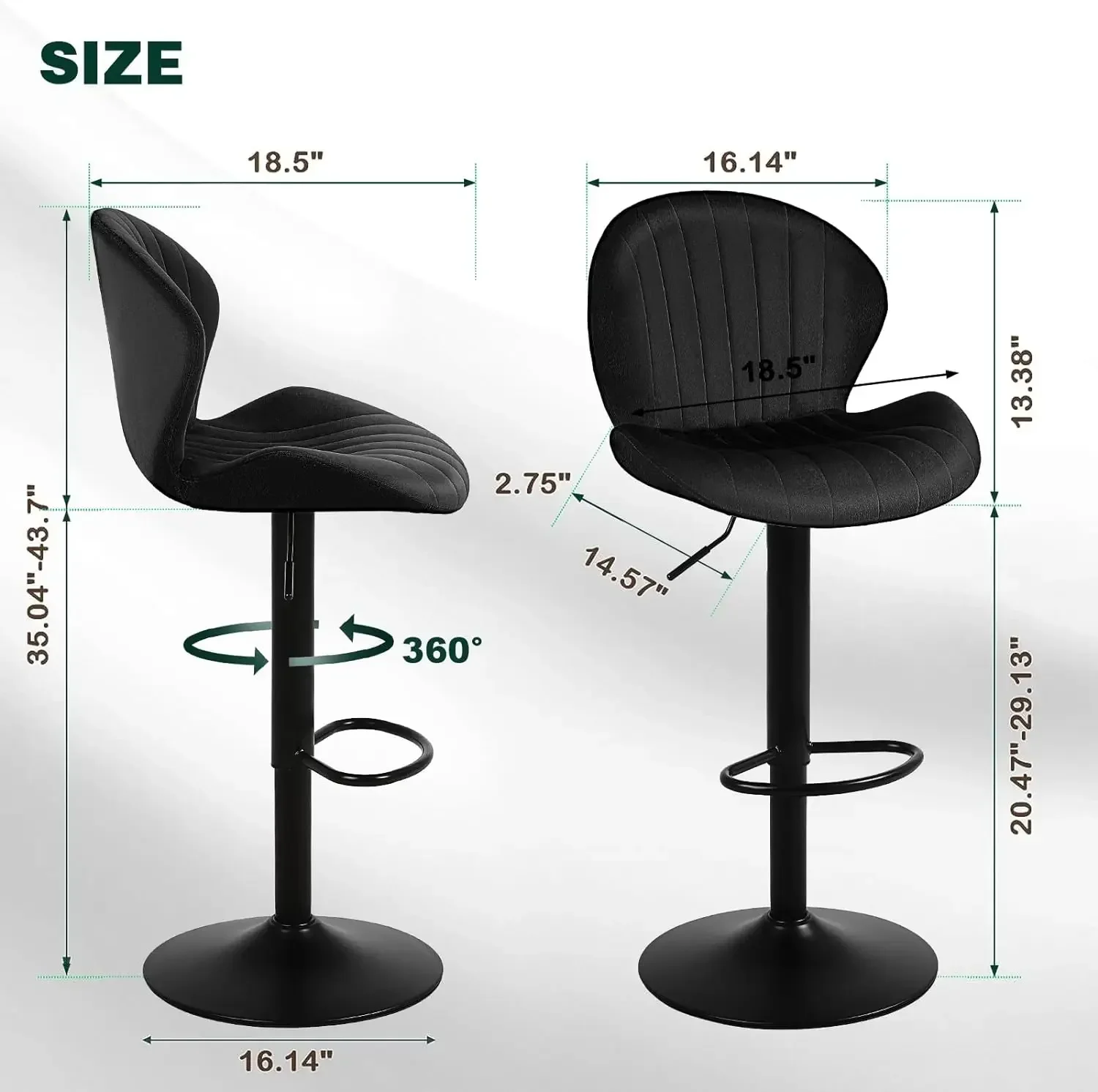 Modern bar stools, adjustable rotating bar stools, armless kitchen island counter chairs with backrest and footstool