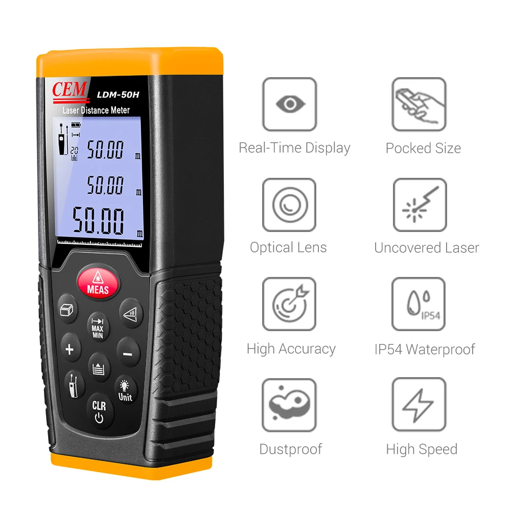 LDM-50H Measuring Range 50m Digital Laser DIstance Meter Handheld 50m Measure Tool Indoor&Outdoor Laser Rangefinder