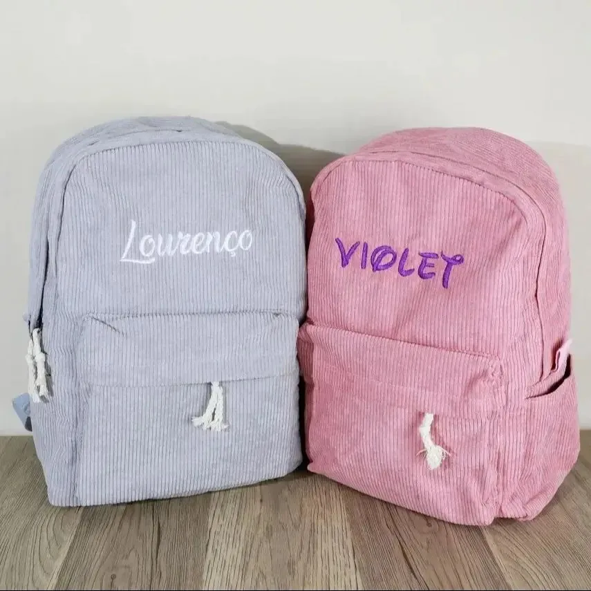 Personalized Toddler School Backpack - Embroidered Name Corduroy Bag, Kids Birthday Gift, Back to School Laptop Backpack for Chi