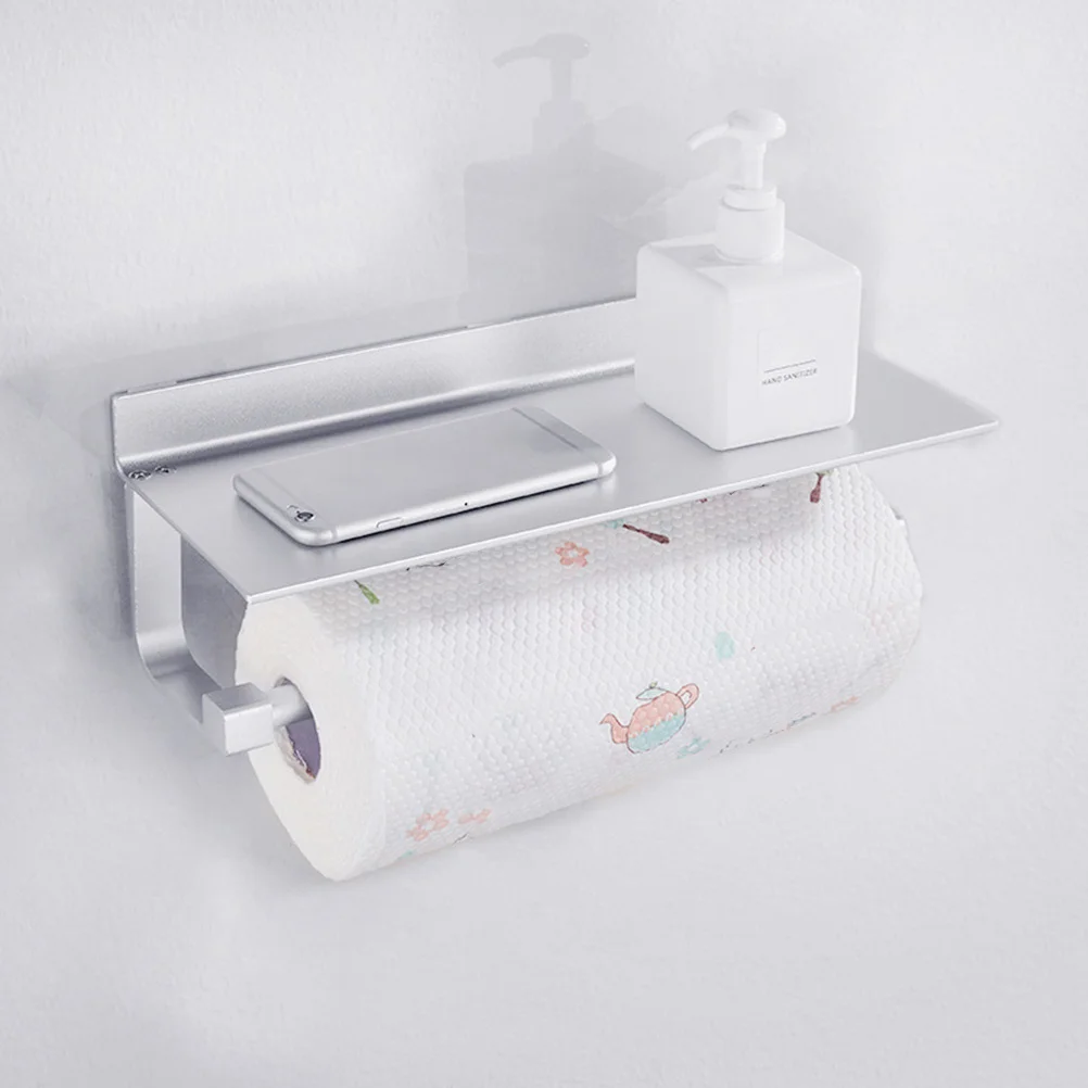 

Silver Punch Paper Holder Stainless Steel Storage Shelf Multi Functional Tissue Hanger Easy Clean Wall Mounted